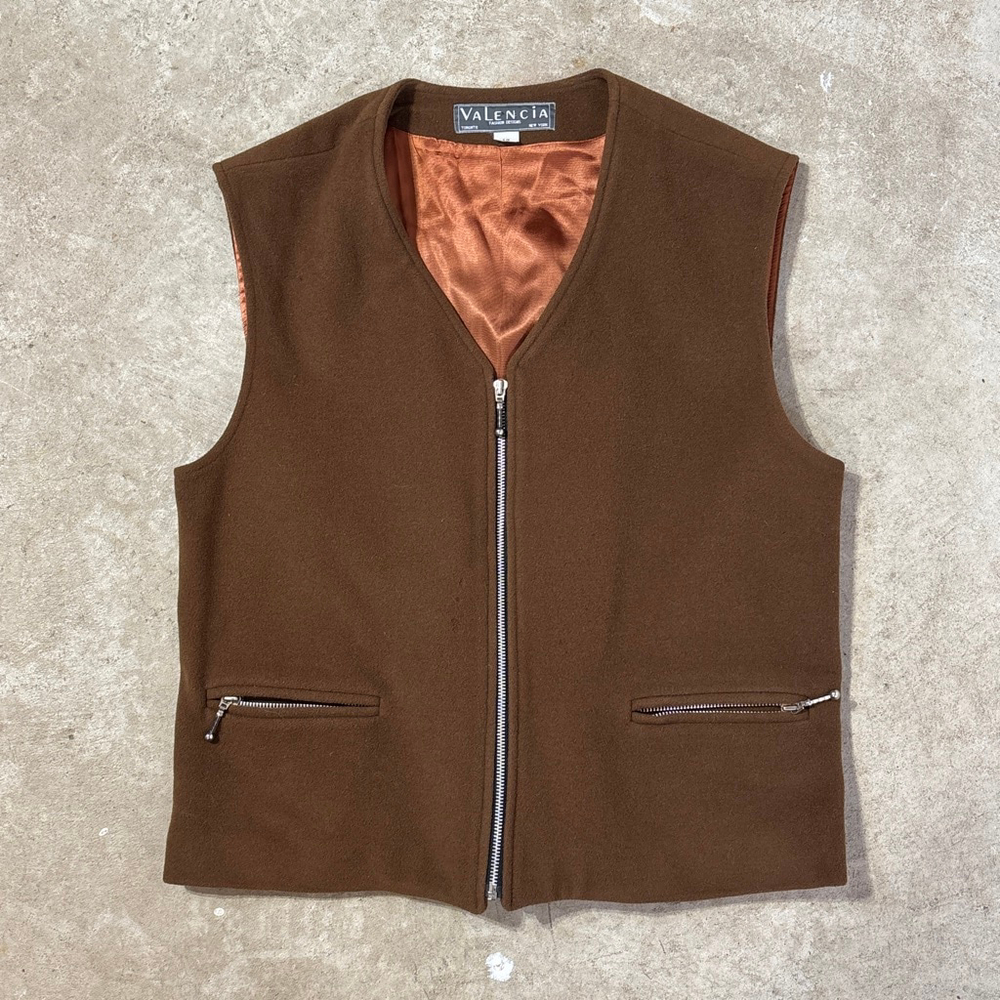 Vintage Valencia Brown Wool Blend Full Zip Vest Women’s Size 12 Front Pockets